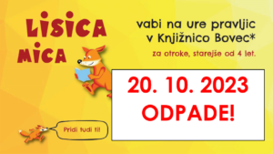 plakat za uro pravljic z obvestilom, da 20. 10. 2023 odpade