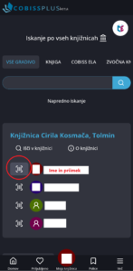 Začetni zaslon aplikacije Cobiss Plus beta