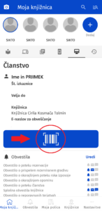 Zavihek Članstvo v aplikaciji mCobiss.