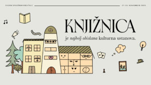 Karikatura knjižnice, ki prikazuje njen vpliv na življenje ljudi.